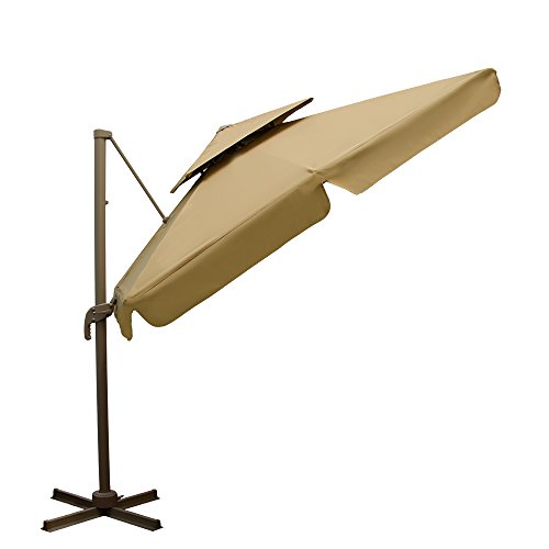 XXL Ampelschirm 250x250cm rechteckig | Aluminium-Gestell inkl. Plattenständer mit Fußpedal | 360° Grad drehbarer verstellbarer Sonnenschirm Garten-Schirm mit doppelter Kappe | imprägniert | Sandfarbe Beige