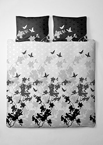 etérea Renforcé Baumwolle Bettwäsche Osaka Schmetterlinge Grau Anthrazit, 155x220 cm