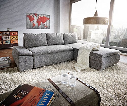 Couch Abilene Grau 260x175 cm Bettfunktion Ottomane variabel Ecksofa
