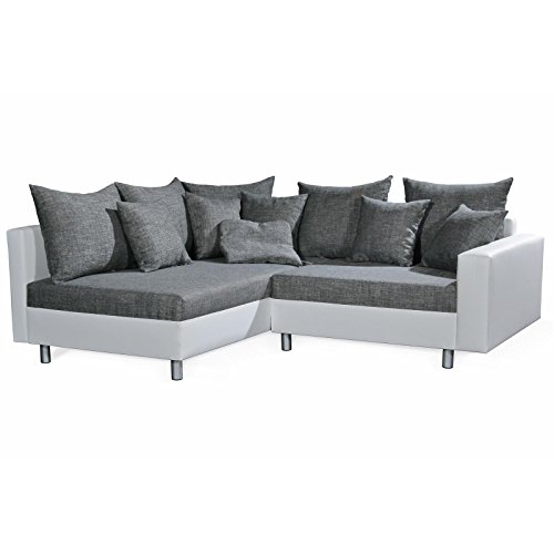 Ecksofa Couchgarnitur Eckcouch Sofa, weiß/grau, Ottomane links