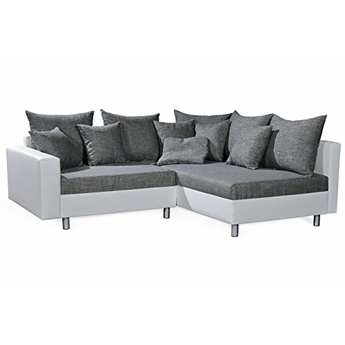 Ecksofa Couchgarnitur Eckcouch Sofa, weiß/grau, Ottomane rechts