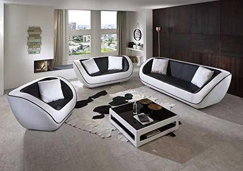 SAM® Design Polstergarnitur Navarra Sofa Garnitur 3tlg. In schwarz - weiß besteht aus einem 3-Sitzer Sofa + 2-Sitzer Sofa + einem Sessel inklusive Kissen, futuristisches Design, angenehmer Sitzkomfort, pflegeleichte Oberfläche Lieferung montiert per Spedition