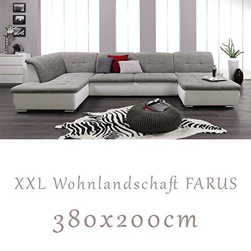 Wohnlandschaft, Couchgarnitur XXL Sofa, U-Form, weiss/grau, Ottomane links