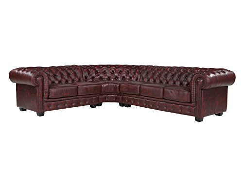 Massivum 10024336 Chesterfield L-Sofa Love Seats, Leder, rot, 304 x 258 x 80 cm