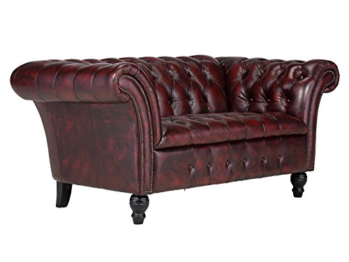 Massivum Chesterfield Sofa II 2-Sitzer Echtleder, Leder, rot, 93 x 182 x 82 cm