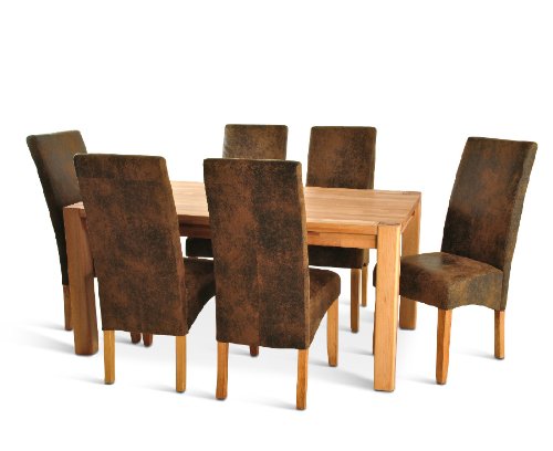 SAM® Tischgruppe 7 tlg., mit 1 x Kernbuchentisch und 6 x Stuhl in Wildlederoptik , massiver geölter Tisch, Stühle mit Pinienholzbeinen und Samolux®-Bezug [45641611]