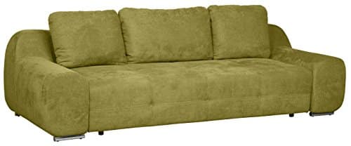 Cavadore Big Sofa Benderes / Moderne Couch mit Steppung und Ziernaht / Mit Kisseneinsatz / Chromfüße / 266 x 70 x 102 (B x H x T) / Farbe: Grün