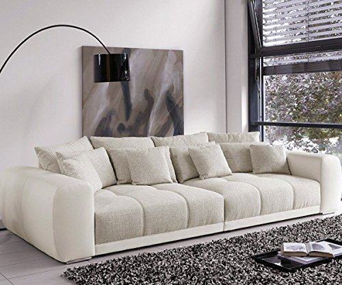 Bigsofa Valeska Grau Beige Couch 310x135 cm mit 12 Kissen Big-Sofa