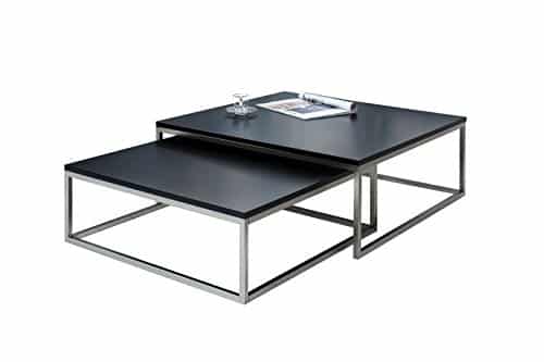 DuNord Design Couchtisch Beistelltisch 2er STAGE schwarz matt Chrom gebürstet Design Tisch Set