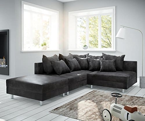 Couch Clovis modular - Ecksofa, Sofa, Wohnlandschaft & Modulsofa (Anthrazit, Ecksofa Links mit Hocker)