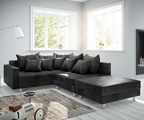 Couch Clovis modular - Ecksofa, Sofa, Wohnlandschaft & Modulsofa (Anthrazit, Ecksofa Links mit Hocker + Armlehne)