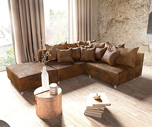 Couch Clovis modular - Ecksofa, Sofa, Wohnlandschaft & Modulsofa (Braun, Ecksofa Links mit Hocker)