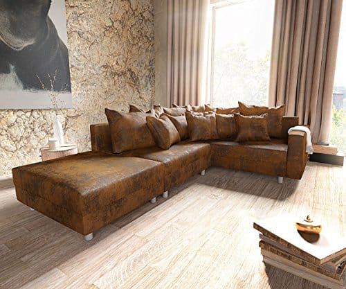 Couch Clovis modular - Ecksofa, Sofa, Wohnlandschaft & Modulsofa (Braun, Ecksofa Rechts mit Hocker + Armlehne)