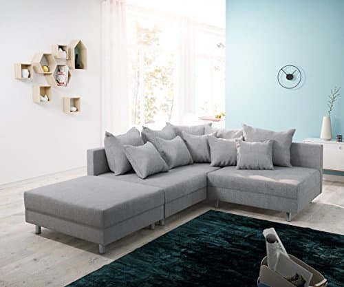 Couch Clovis modular - Ecksofa, Sofa, Wohnlandschaft & Modulsofa (Grau, Ecksofa Links mit Hocker)