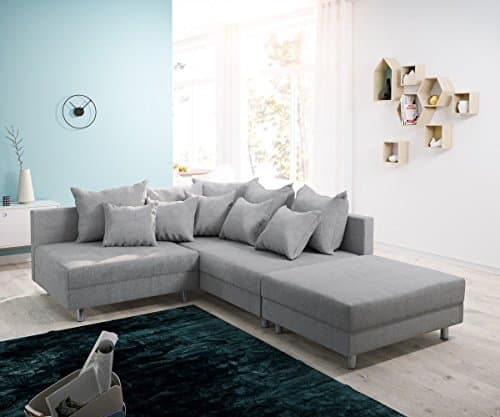Couch Clovis modular - Ecksofa, Sofa, Wohnlandschaft & Modulsofa (Grau, Ecksofa Rechts mit Hocker)