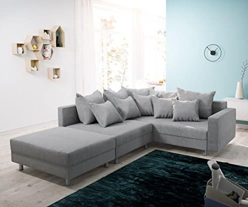 Couch Clovis modular - Ecksofa, Sofa, Wohnlandschaft & Modulsofa (Grau, Ecksofa Rechts mit Hocker + Armlehne)