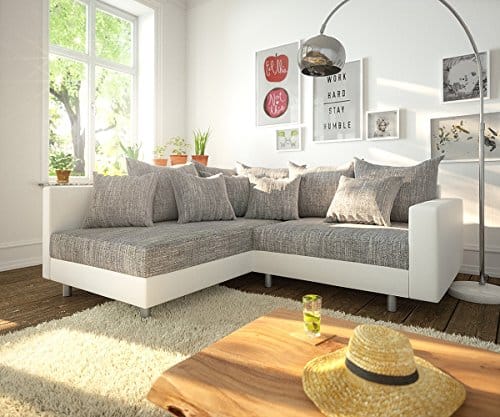 Couch Clovis modular - Ecksofa, Sofa, Wohnlandschaft & Modulsofa (Grau/Weiss, Ecksofa Links mit Armlehne)