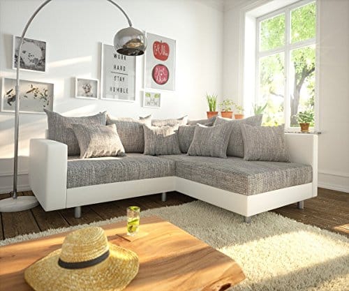 Couch Clovis modular - Ecksofa, Sofa, Wohnlandschaft & Modulsofa (Grau/Weiss, Ecksofa Rechts mit Armlehne)