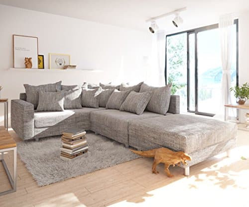 Couch Clovis modular - Ecksofa, Sofa, Wohnlandschaft & Modulsofa (Hellgrau, Ecksofa Links mit Hocker + Armlehne)