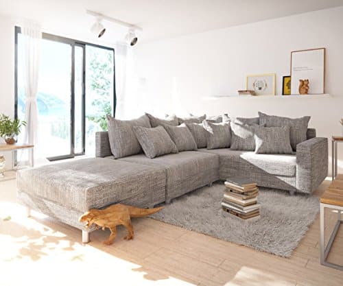 Couch Clovis modular - Ecksofa, Sofa, Wohnlandschaft & Modulsofa (Hellgrau, Ecksofa Rechts mit Hocker + Armlehne)