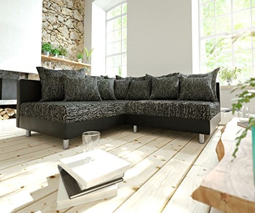 Couch Clovis modular - Ecksofa, Sofa, Wohnlandschaft & Modulsofa (Schwarz/Schwarz, Ecksofa Links)