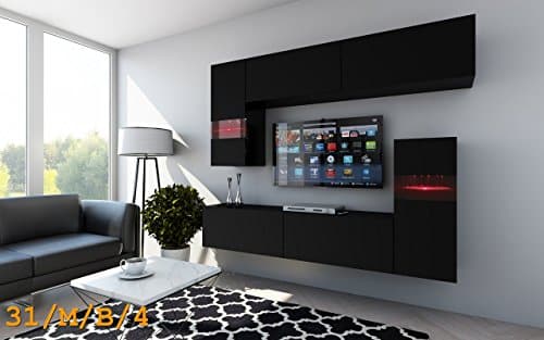 FUTURE 31 Wohnwand Anbauwand Wohnzimmer TV-Schrank Möbel Wohnzimmerschrank LED RGB Beleuchtung Matt Weiß Schwarz
