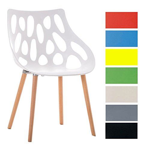 CLP Design Retro Stuhl HAILEY, max. belastbar bis 150 kg, Materialmix Kunststoff / Buchenholz, Sitzhöhe 44 cm Weiß
