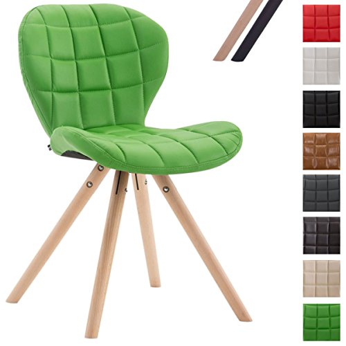 CLP Design Retro-Stuhl ALYSSA, Bein-Form rund, Kunstleder-Sitz gepolstert, Lounge-Sessel, Buchenholz-Gestell, Grün, Gestellfarbe: Natura