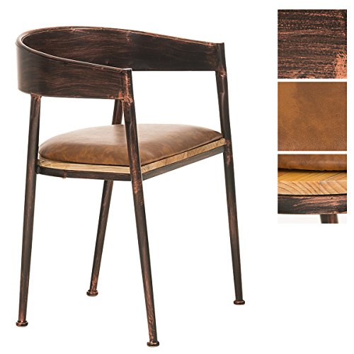 CLP Industrial Design-Stuhl BELVEDERE, gepolstert, mit Lehne, mit Armlehne, 4 Beine, Material Holz Metall, Sitzhöhe 48 cm Bronze