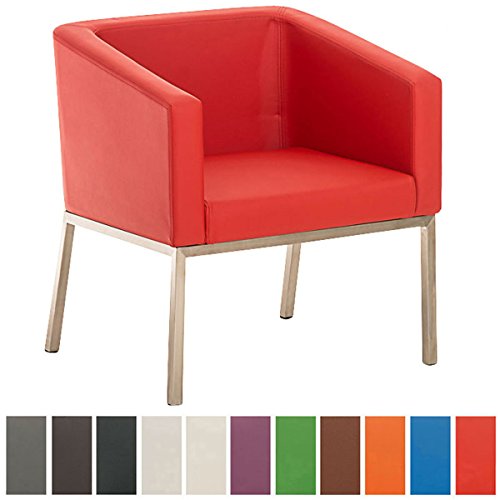 CLP Retro Edelstahl Lounge-Sessel NALA, mit Armlehne, Sitzhöhe 44 cm, 8 cm Polster Rot