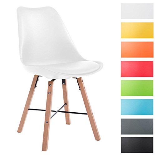 CLP Design Retro Stuhl LAFFONT, Sitz Kunststoff / Kunstleder Weiß, Holzgestell Farbe natura