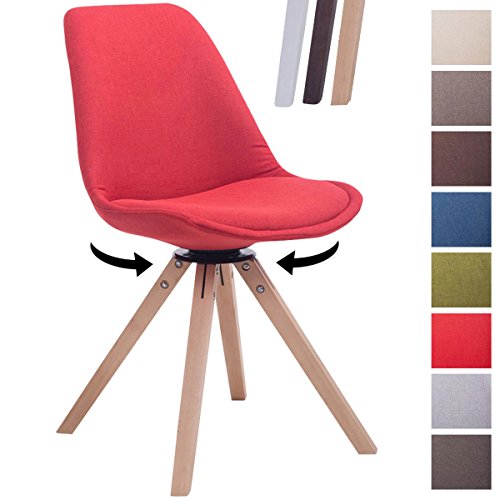 CLP Design Retro-Stuhl TROYES SQUARE, Stoff-Sitz gepolstert, drehbar Rot, Holzgestell Farbe natura, Bein-Form eckig
