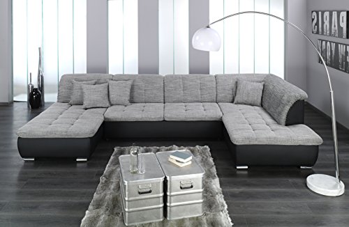Wohnlandschaft, Couchgarnitur XXL Sofa, U-Form, schwarz/grau, Ottomane rechts