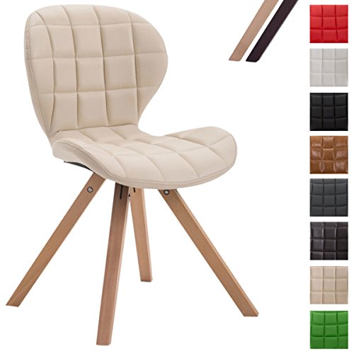 CLP Design Retro-Stuhl ALYSSA, Bein-Form square, Kunstleder-Sitz gepolstert, Lounge-Sessel, Buchenholz-Gestell, Creme, Gestellfarbe: Natura
