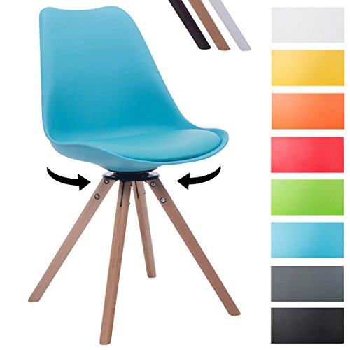 CLP Design Retro-Stuhl TROYES RUND mit Kunstlederbezug und hochwertiger Sitzfäche | 360° drehbarer Stuhl mit Schalensitz und massiven Holzbeinen | In verschiedenen Farben erhältlich