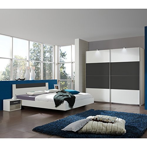 Wimex Schlafzimmer Set Ilona, bestehend aus einem Schrank, Bett und Nachtschränken, Liegefläche 180 x 200 cm, Weiß