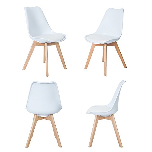 Comfortableplus 4er Set Esszimmerstühle mit Massivholz Buche Bein, Retro Design Gepolsterter lStuhl Küchenstuhl Holz,Weiß