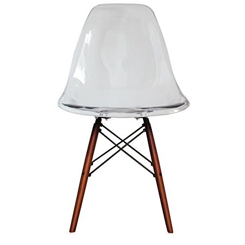Retro-Stuhl, Kunststoff mit Holzbeinen, skandinavischer Stil, Beine aus Walnussholz, farblos, H: 82cm W: 46cm D: 50cm. Seat Height: 44cm