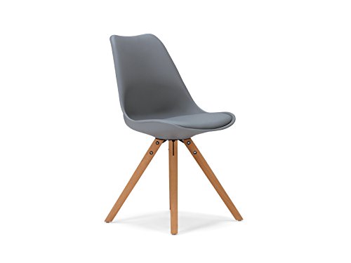massivum Retro-Esszimmer-Stuhl California 49x83x53 aus Holz natur lackiert und Kunststoff grau mit Kunstlederkissen