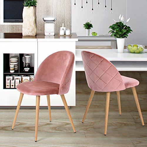 Esszimmerstuhl Coavas samt weich Kissen Sitz und Rücken mit hölzernen Metallbeine Küche Stühle für Ess - und wohnzimmer Stühle Set von 2, Rosa