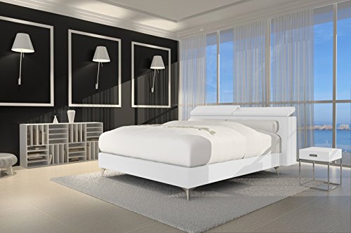 SAM® Design Boxspringbett Waterfall Lima weiß Hotelbett Ehebett mit Bonellfederkern in Massiv-Holz-Rahmen und Chrom-Füßen 180 x 200 cm