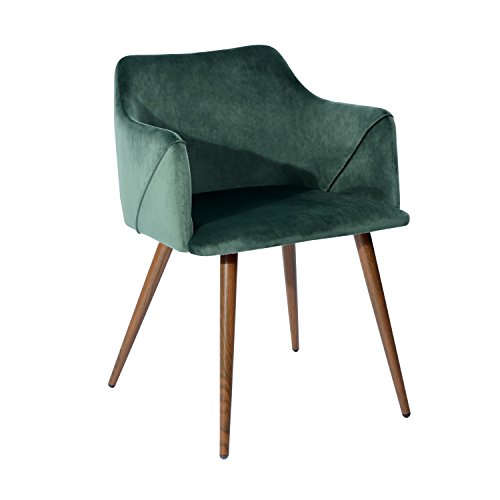 EGGREE Esszimmerstuhl Samt Retro Design Küchenstuhl Skandinavien Sessel mit Kissen Sitz und Holzmaserung Metallbein, Grün