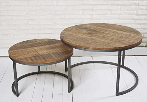 2er Set Couchtische Holz Metall Satztische Retro Beistelltische Tischset Tische