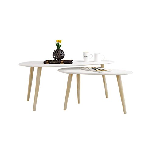 Couchtische 2er-Set Weiße Holz Sofa Tische für Wohnzimmer Runde Satztische Set Beistelltische für Balkon Lesetisch für Kinder mit B85 * T50 * H45cm / B70 * T35 * H40 cm