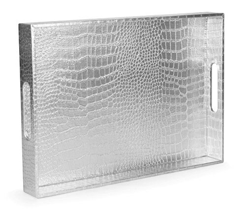 Home Redefined Wunderschönes Modernes Elegantes 45 x 30 x 5 cm Rechteck glänzend Alligator Croc Dekorative Ottoman Couchtisch Parfüm Living Esszimmer Küche Serviertablett mit Griffen (Silber) Home Redefined Wunderschönes Modernes Elegantes 45 x 30 x 5 cm Rechteck glänzend Alligator Croc Dekorative Ottoman Couchtisch Parfüm Living Esszimmer Küche Serviertablett mit Griffen (Silber)