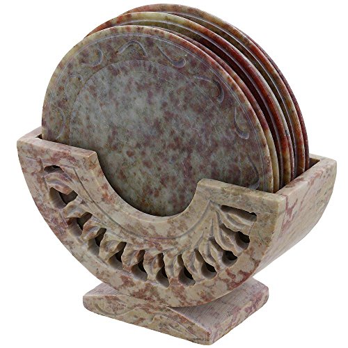 ShalinIndia Steinornament-Untersetzer mit Halterung, zeitgenössisch, Esstisch, Kaffeetisch, Couchtisch