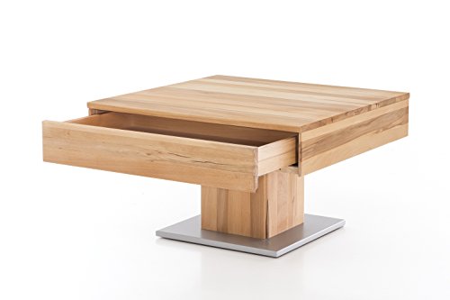 Woodlive Massivholz Couchtisch quadratisch aus Kernbuche, geölter Wohnzimmer-Tisch, Beistelltisch inkl. Schublade, Tisch 75 x 75 cm